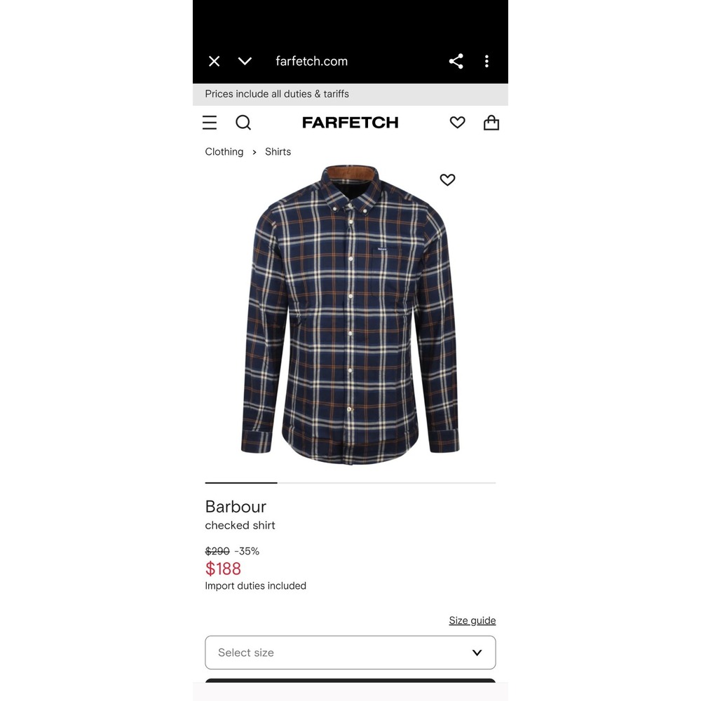 Barbour Mens 3XL XXL Blue Plaid Tailored Fit Long Sleeve Button Down Shirt‎